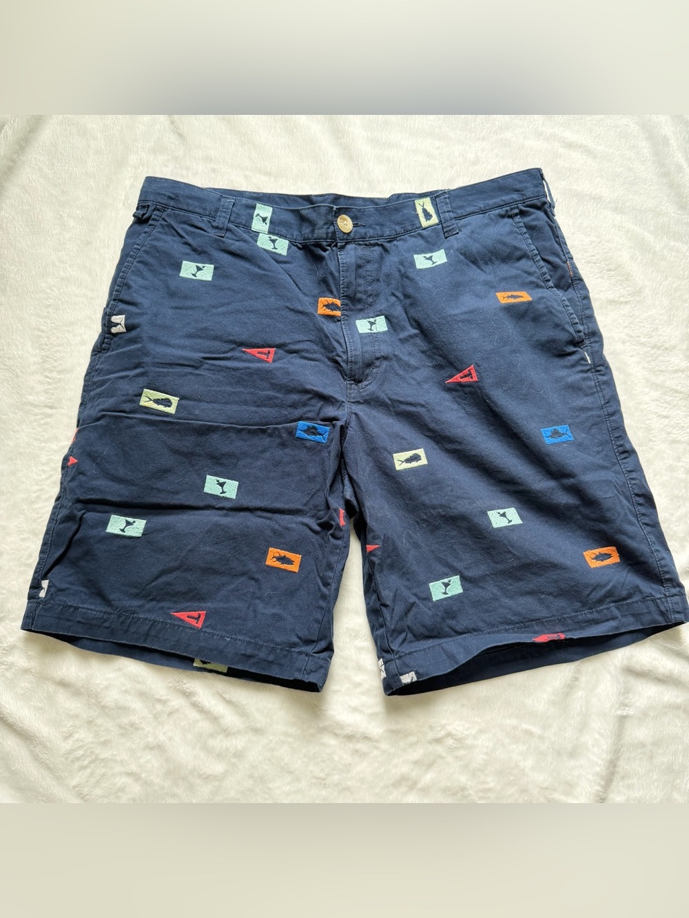 Columbia PFG Embroiled Fishing Print Shorts Blue